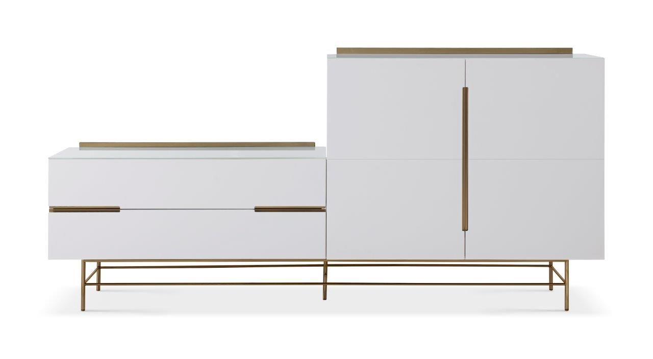 Gillmore Space Alberto Door & Drawer Combination Sideboard White With Brass Accent