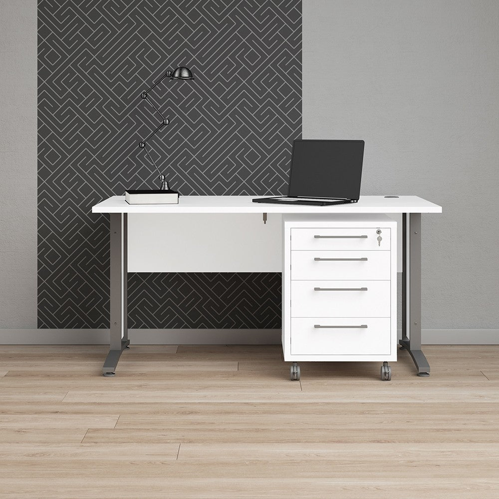 Axton Trinity Desk 150 cm In White With Silver Grey Steel Legs