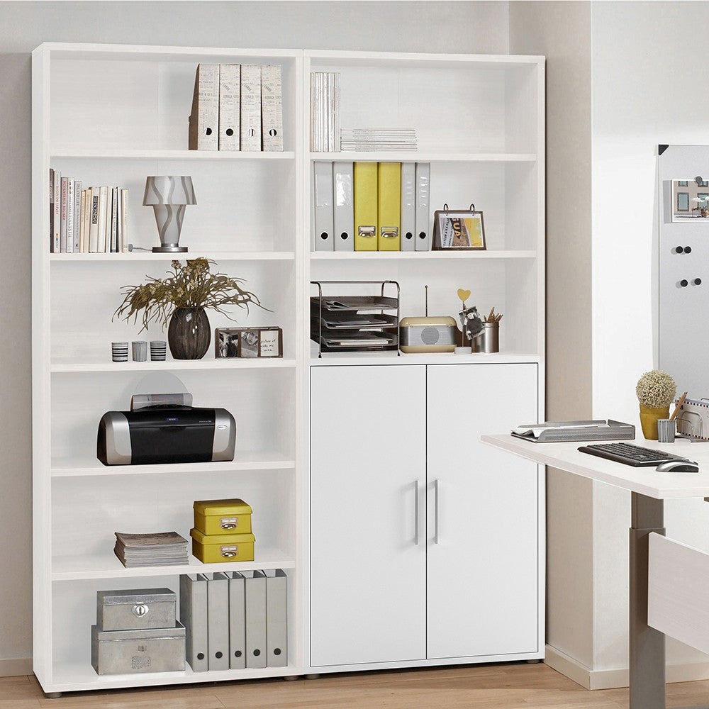 Axton Trinity Bookcase 5 Shelves with 2 Doors in White