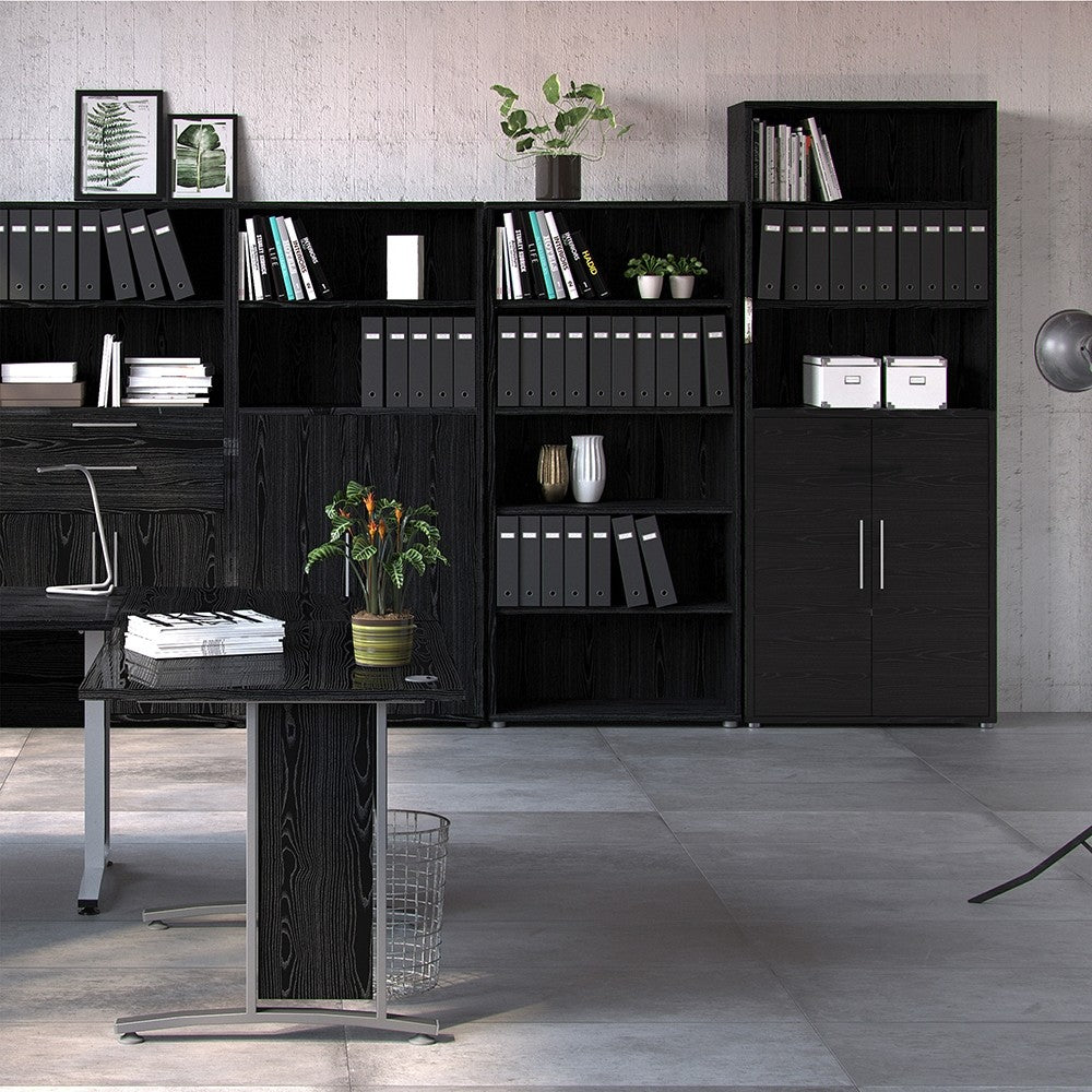 Axton Trinity Bookcase 5 Shelves with 2 Doors in Black woodgrain