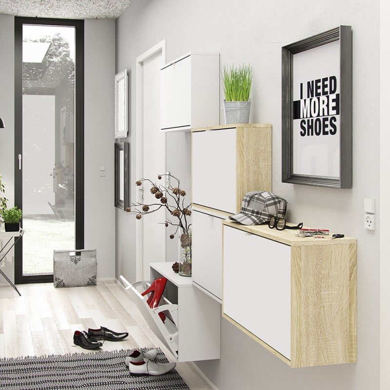 Axton Choctaw Shoe Cabinet with 1 Tilting Door And 2 Layers In Oak Structure White