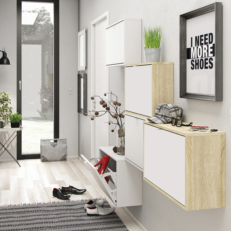 Axton Choctaw Shoe Cabinet With 3 Tilting Doors And 2 Layers In White