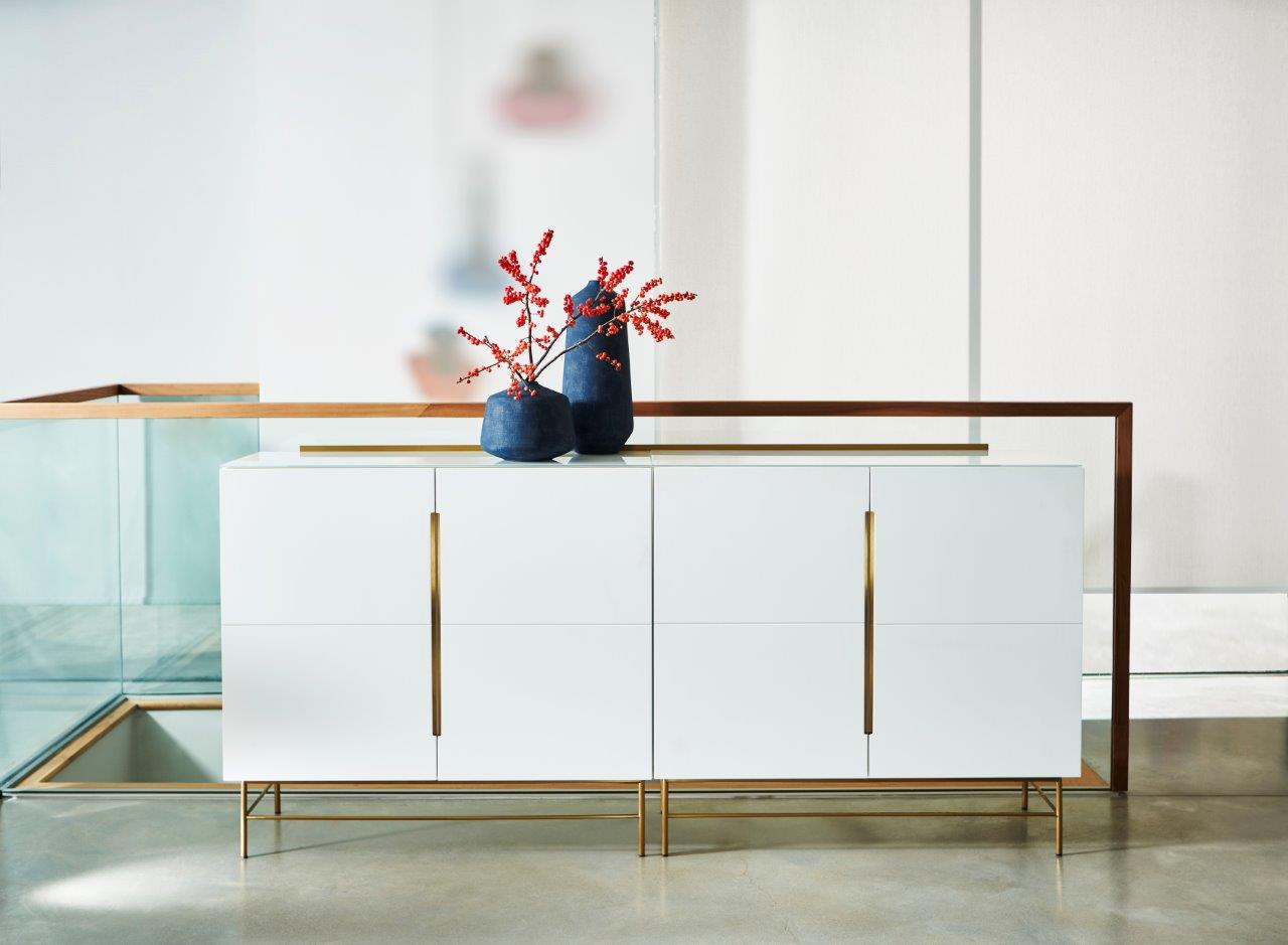 Gillmore Space Alberto Four Door High Sideboard White With Brass Accent