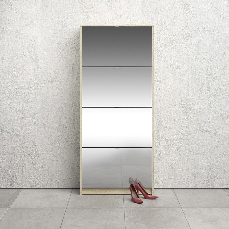 Axton Choctaw Shoe Cabinet With 4 Mirror Tilting Doors And 2 Layers In White