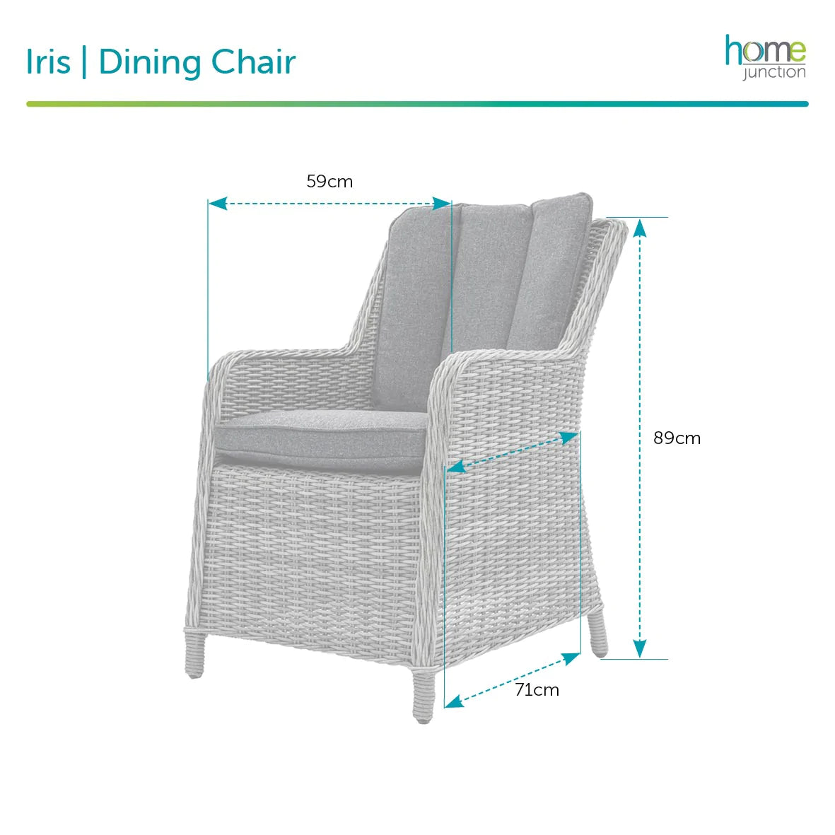 Home Junction Iris Grey Round Dining Table with Ice Bucket and 6 Armchairs