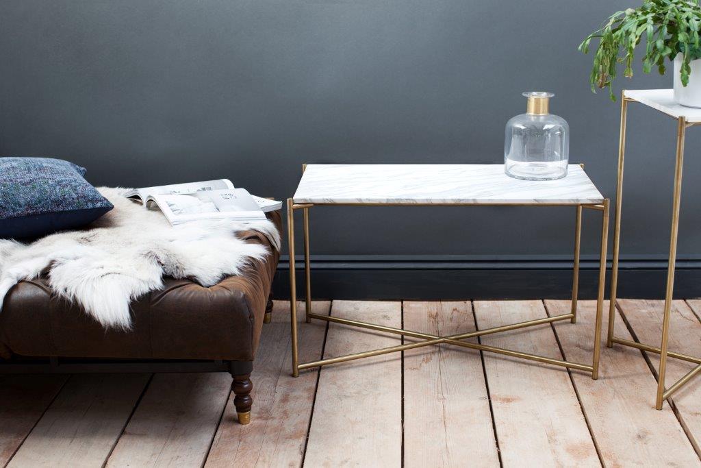 Gillmore Space Iris Rectangle Side Table White Marble Top