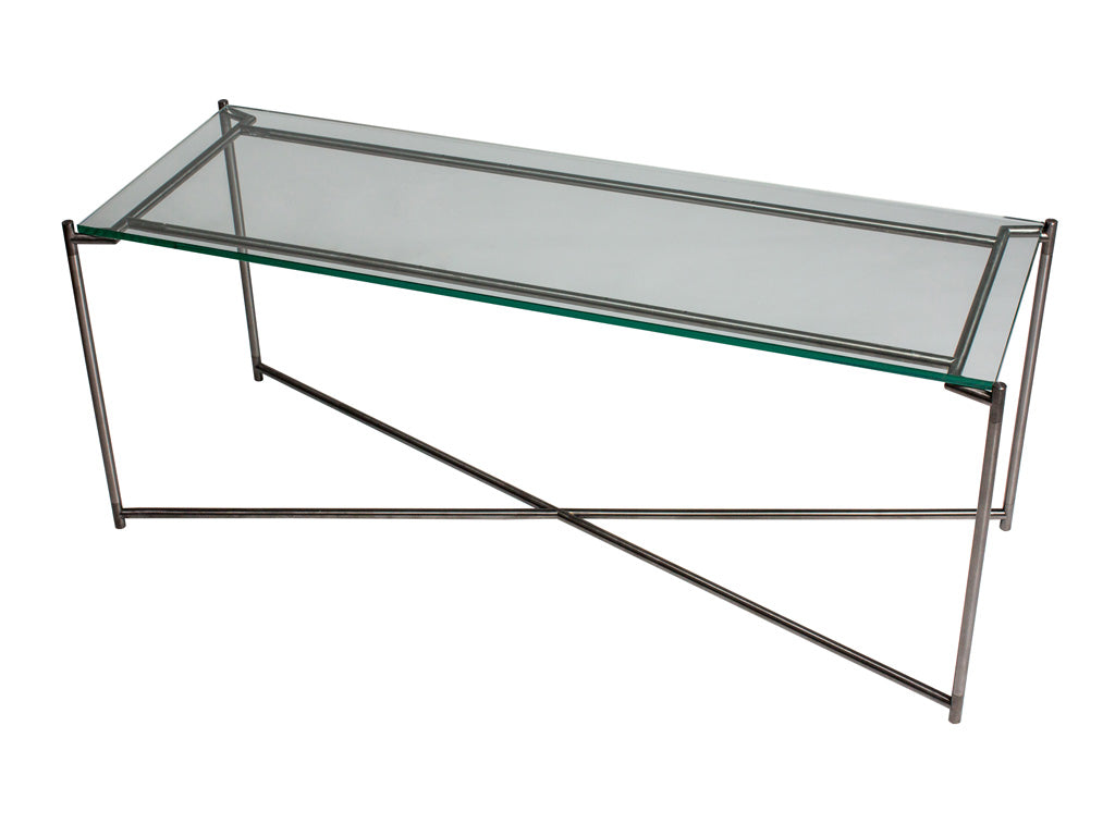 Gillmore Space Iris Large Low Console Table Clear Glass Top