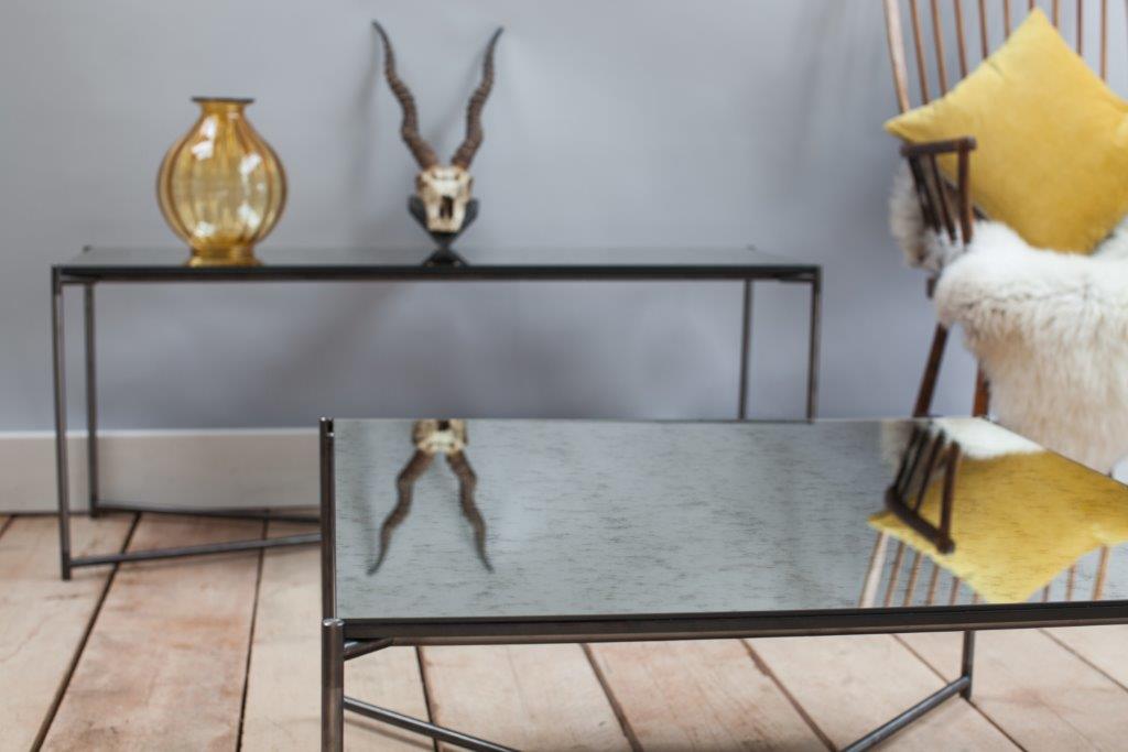 Gillmore Space Iris Square Coffee Table Antiqued Glass Top