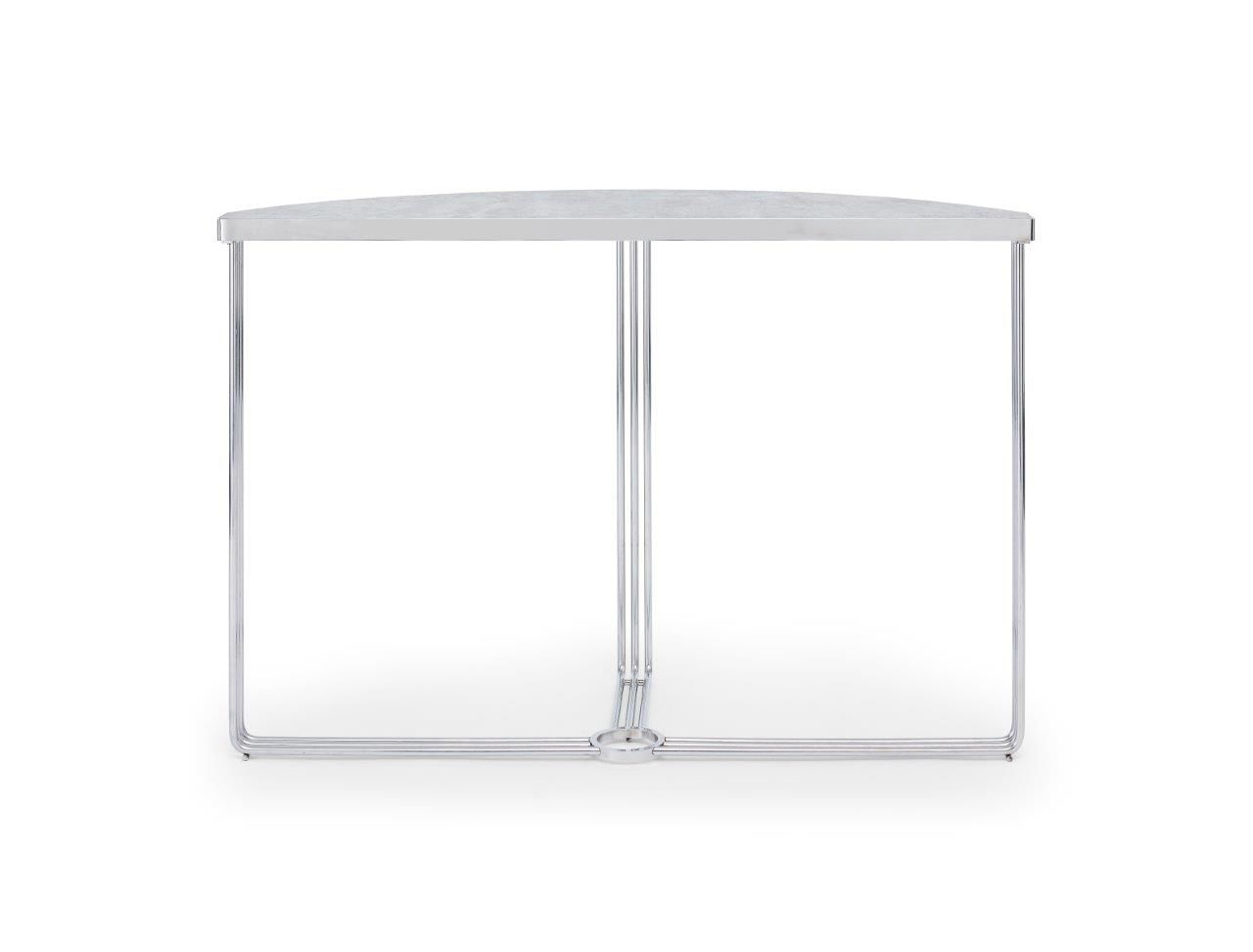 Gillmore Space Finn Demi Lune Console Table Pale Stone Top & Polished Chrome Frame