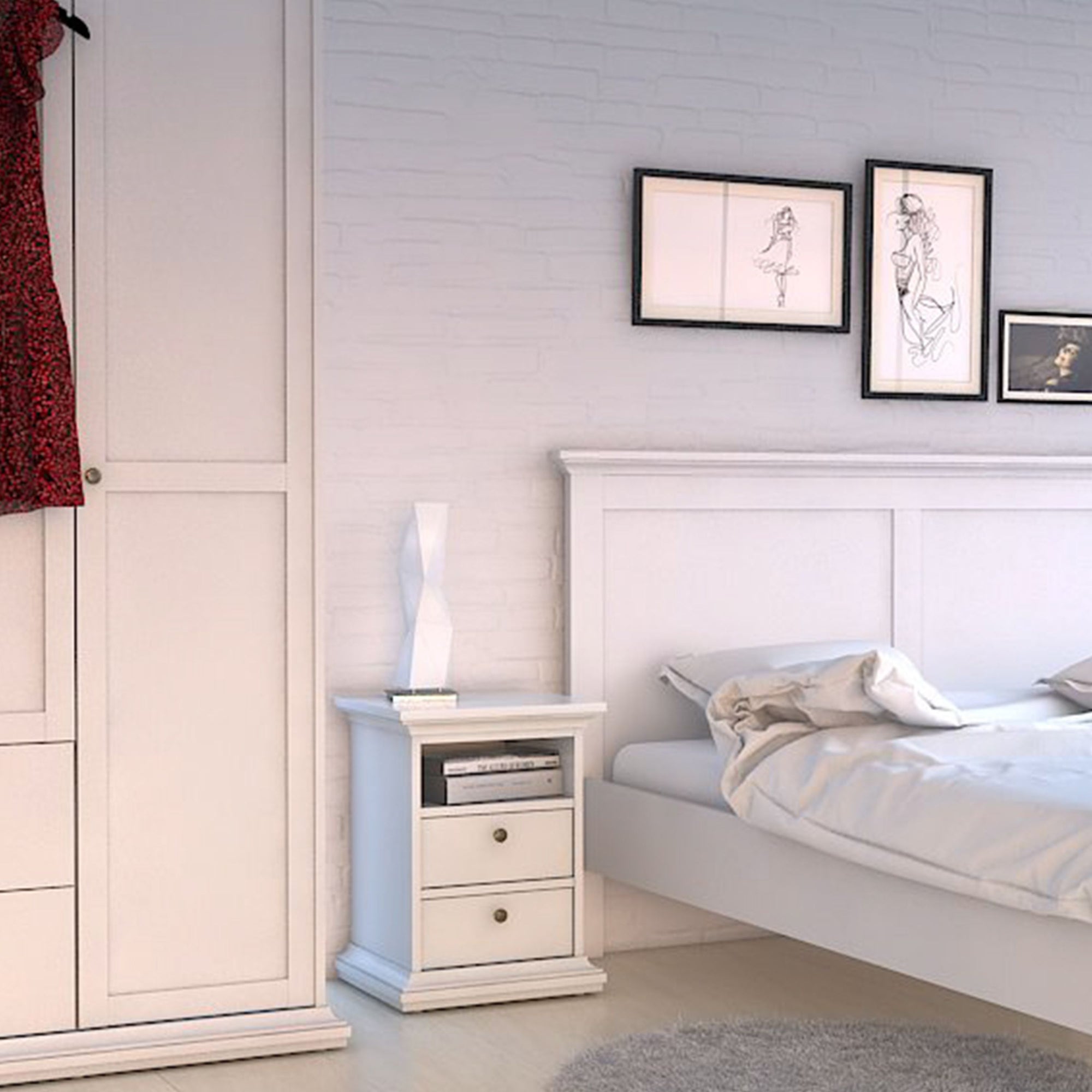 Axton Westchester Bedside 2 Drawers In White